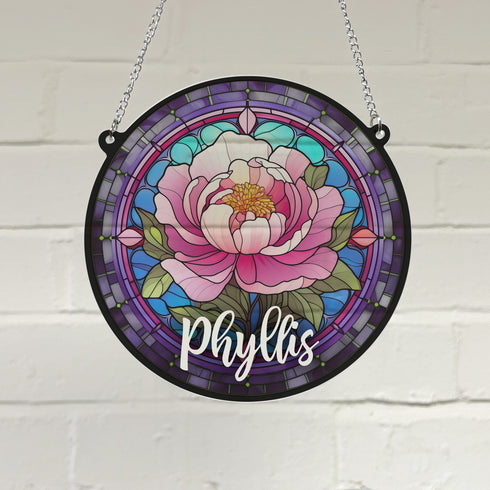 Peony Personalised Stained Glass Effect Suncatcher